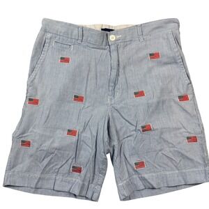 Tackle‎ & Tides Men's Blue White Seersucker American Flag Embroidered Shorts 34